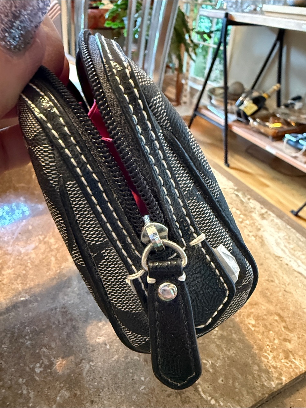 Coach Signature Mini Pouch in Black and Tan with Pink Lining - Picture 2 of 5